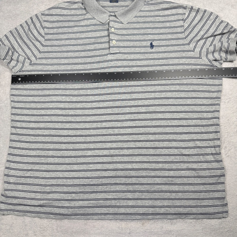 Polo Ralph Lauren Classic Fit Striped Polo Shirt Mens XL Gray Navy White - Picture 9 of 10
